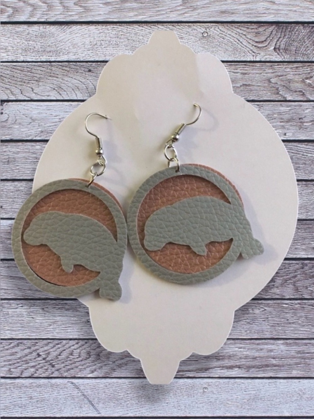 NEW manatee Faux leather earrings